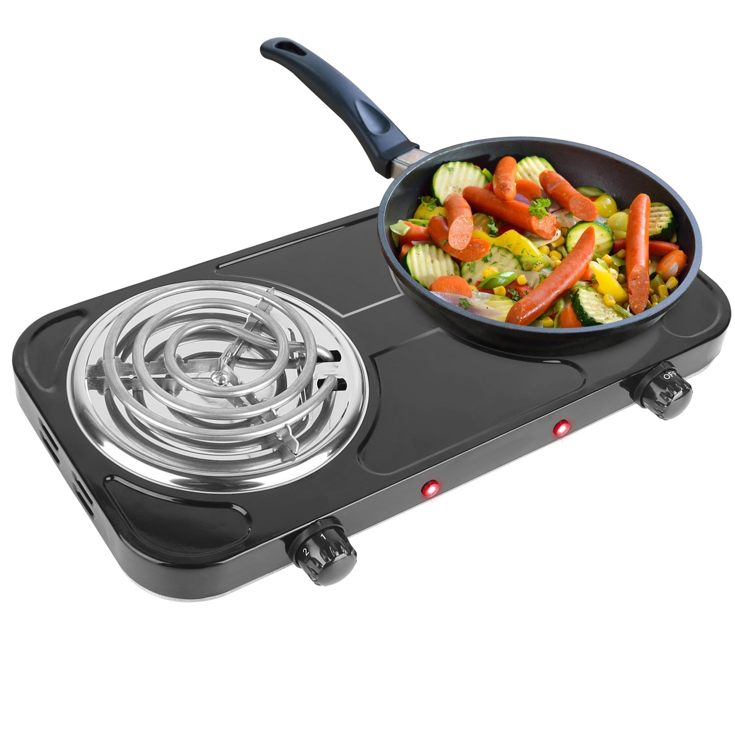 2 Color Options - 1Pc 2000W Electric Double Burner Portable Coil Heating Hot Plate Stove Countertop RV Hotplate With Non Slip Rubber Feet 5 Temperature Adjustments - ELITE RV SUPPLY