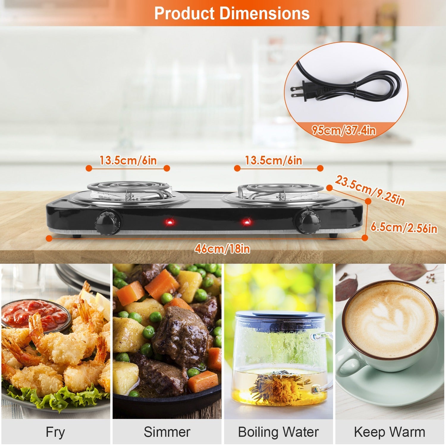 2 Color Options - 1Pc 2000W Electric Double Burner Portable Coil Heating Hot Plate Stove Countertop RV Hotplate With Non Slip Rubber Feet 5 Temperature Adjustments - ELITE RV SUPPLY
