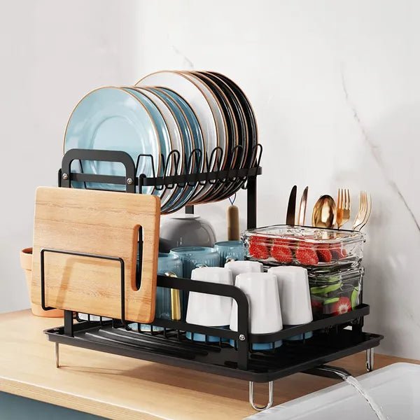 2 - Tier Dish Drying Rack For Kitchen Counter Space Saving Rustproof Dish Rack With Drainboard Detachable Kitchen Drainer Organizer Set - ELITE RV SUPPLY