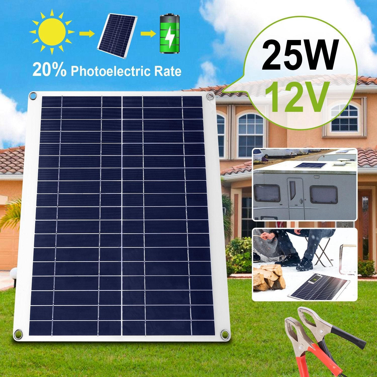 25W 12V Solar Panel Battery Charger - IP68 Waterproof with Dual USB for RV - ELITE RV SUPPLY