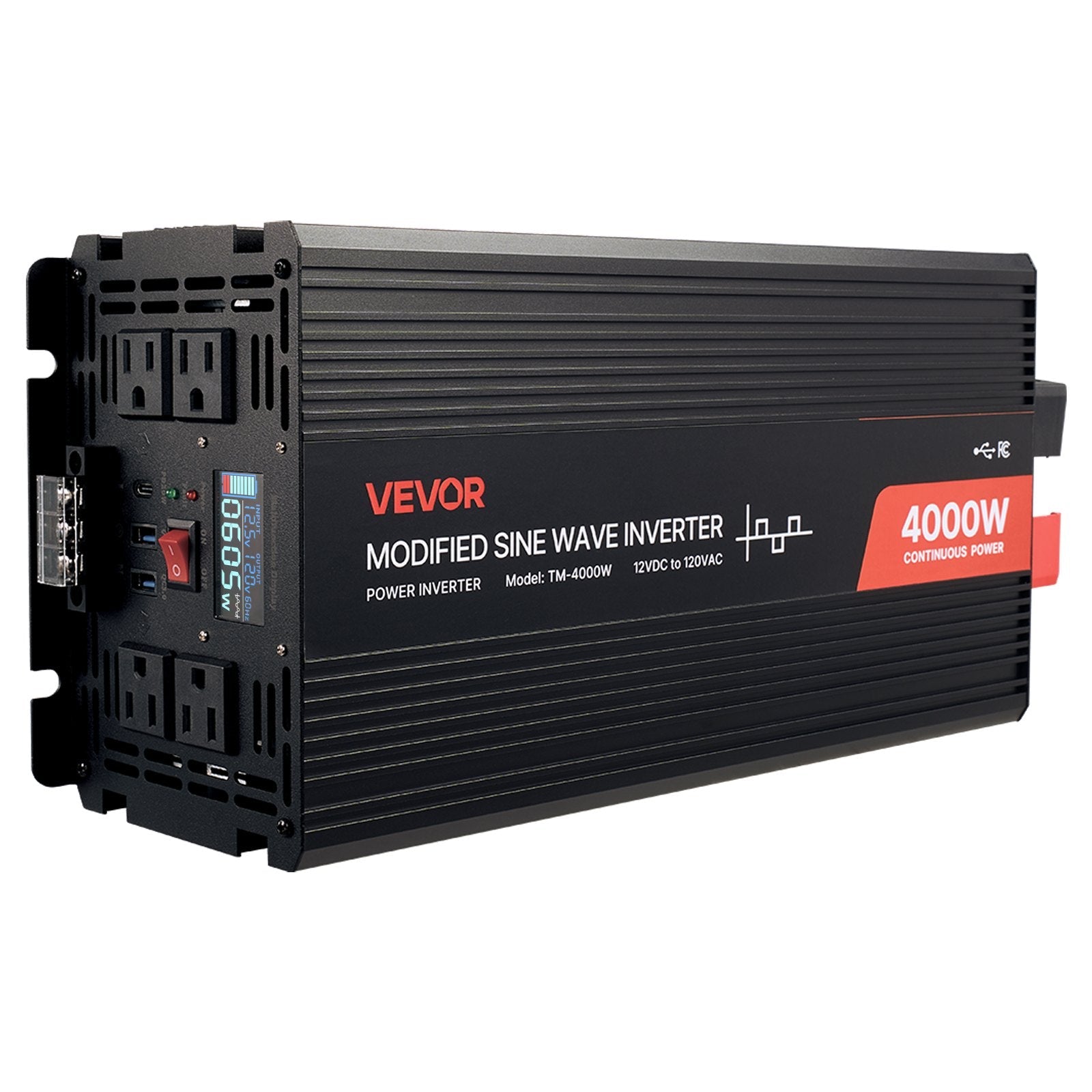 4000W Power Inverter, 12V DC To 120, 2 USB Ports, 4 AC Outlets, Type - C Port, For RV, Truck Outdoor - ELITE RV SUPPLY