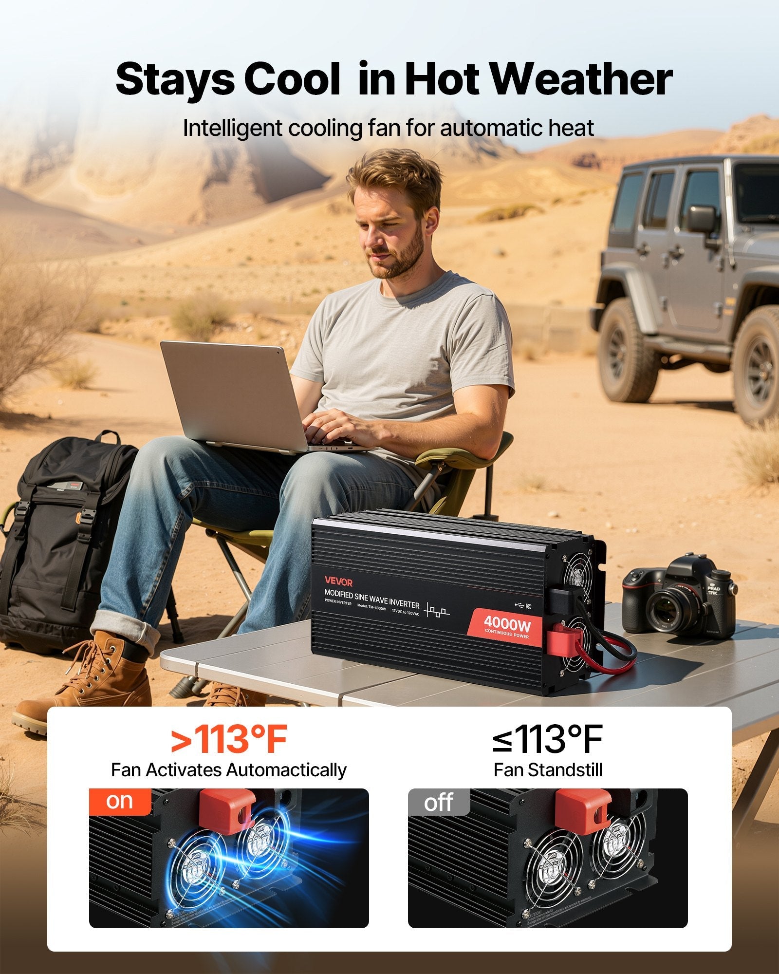 4000W Power Inverter, 12V DC To 120, 2 USB Ports, 4 AC Outlets, Type - C Port, For RV, Truck Outdoor - ELITE RV SUPPLY