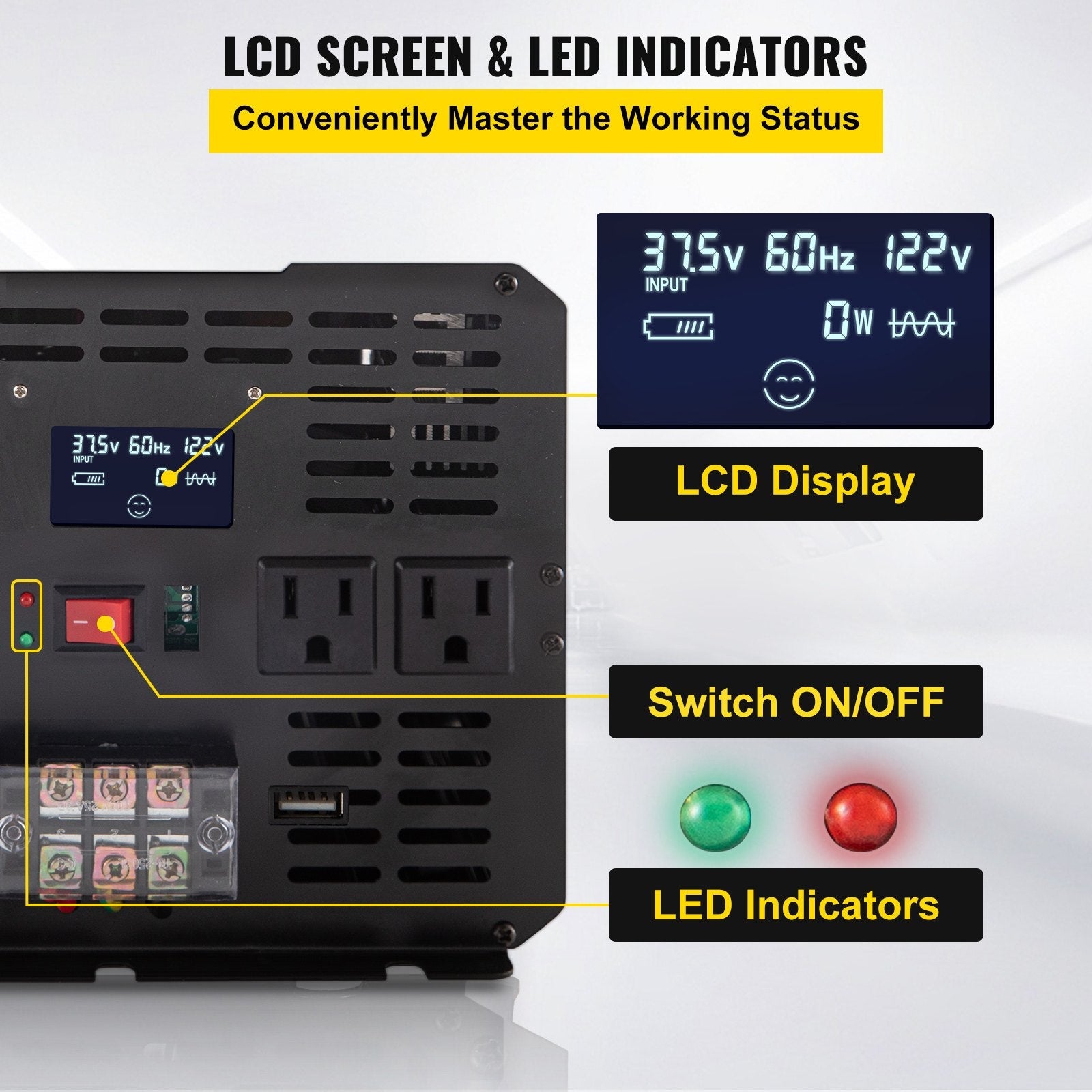5000W Modified Sine Wave Power Inverter - DC 12V to AC 120V Converter with LCD Remote Control - ELITE RV SUPPLY