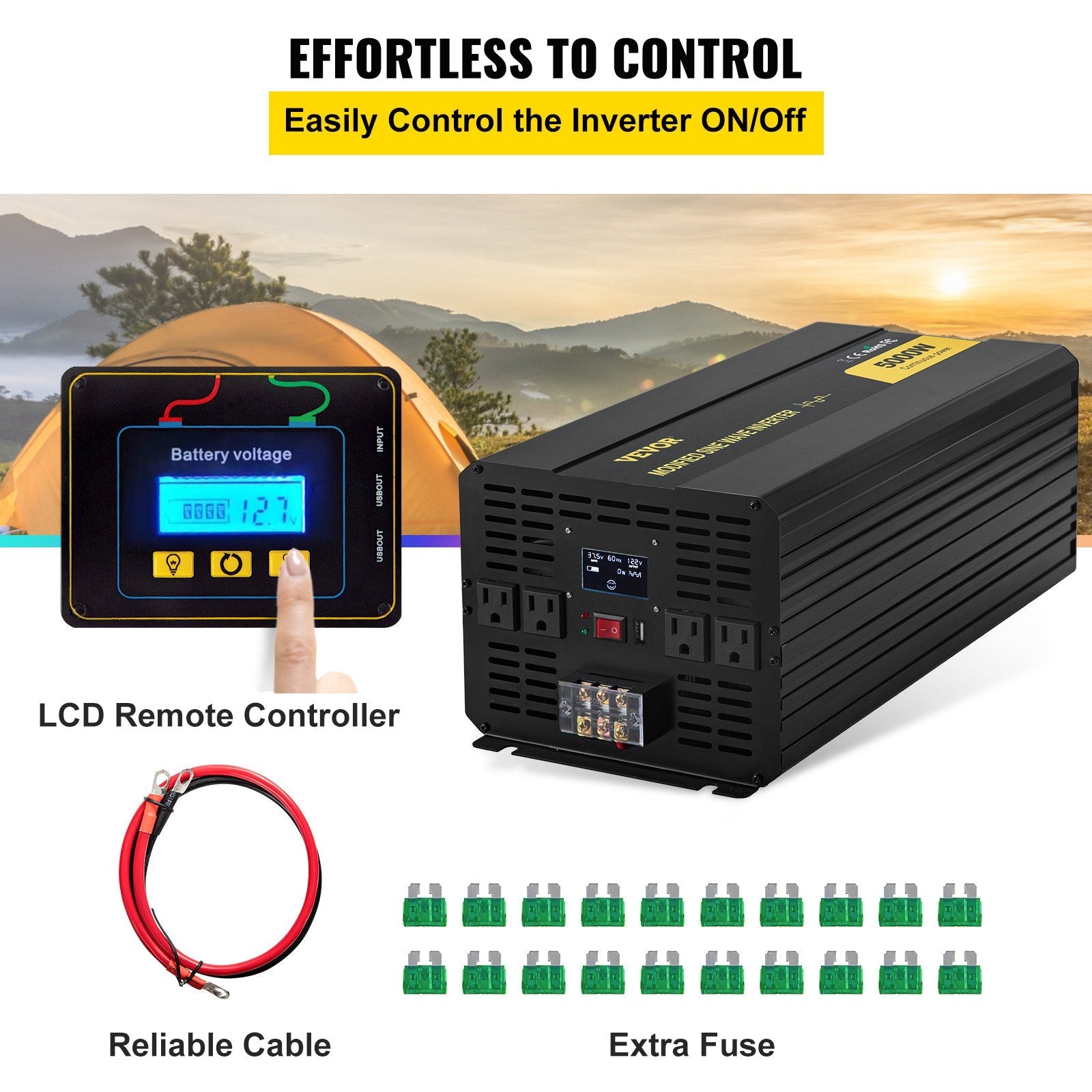 5000W Modified Sine Wave Power Inverter - DC 12V to AC 120V Converter with LCD Remote Control - ELITE RV SUPPLY