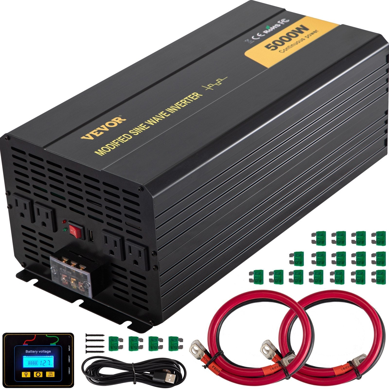 5000W Modified Sine Wave Power Inverter - DC 12V to AC 120V Converter with LCD Remote Control - ELITE RV SUPPLY