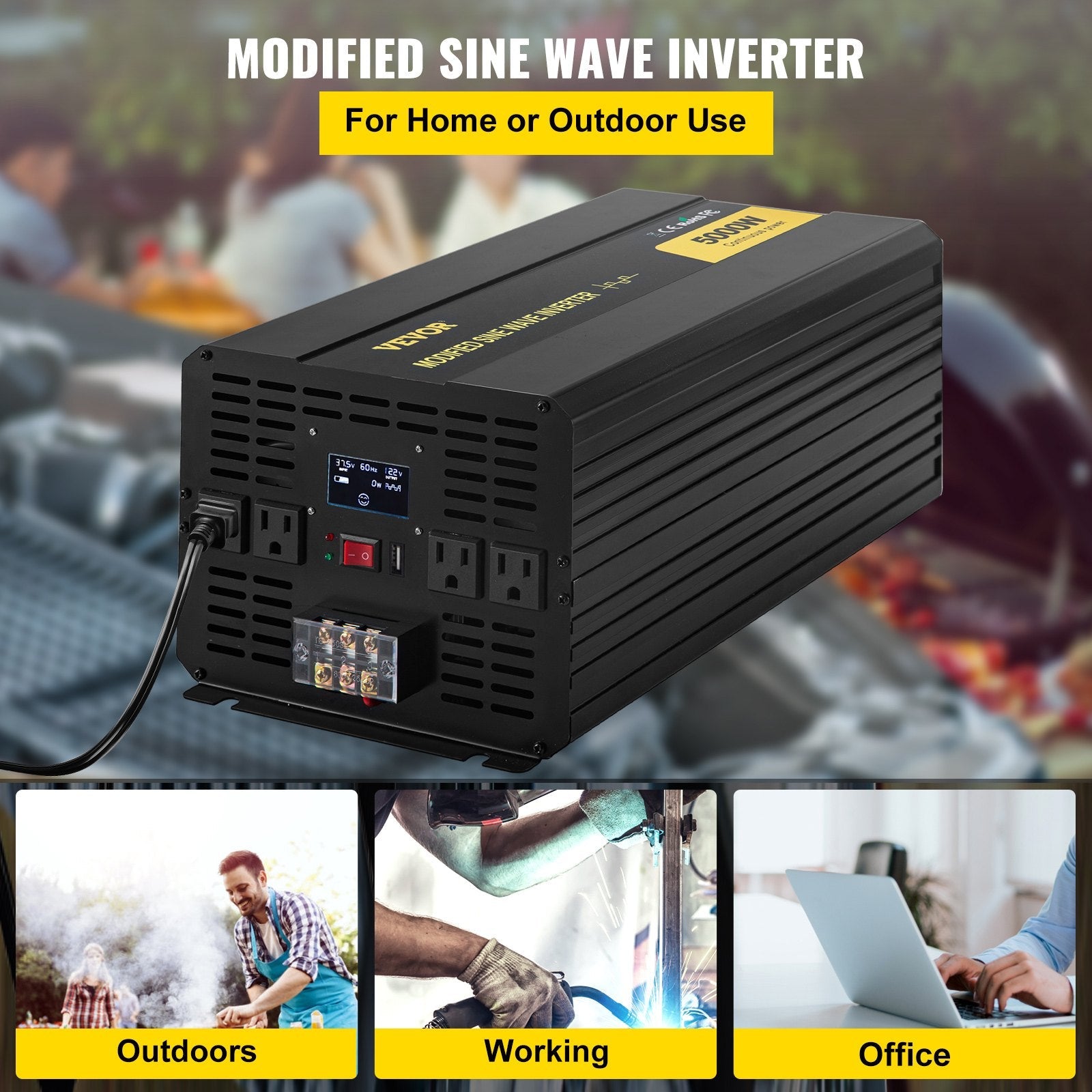 5000W Modified Sine Wave Power Inverter - DC 12V to AC 120V Converter with LCD Remote Control - ELITE RV SUPPLY