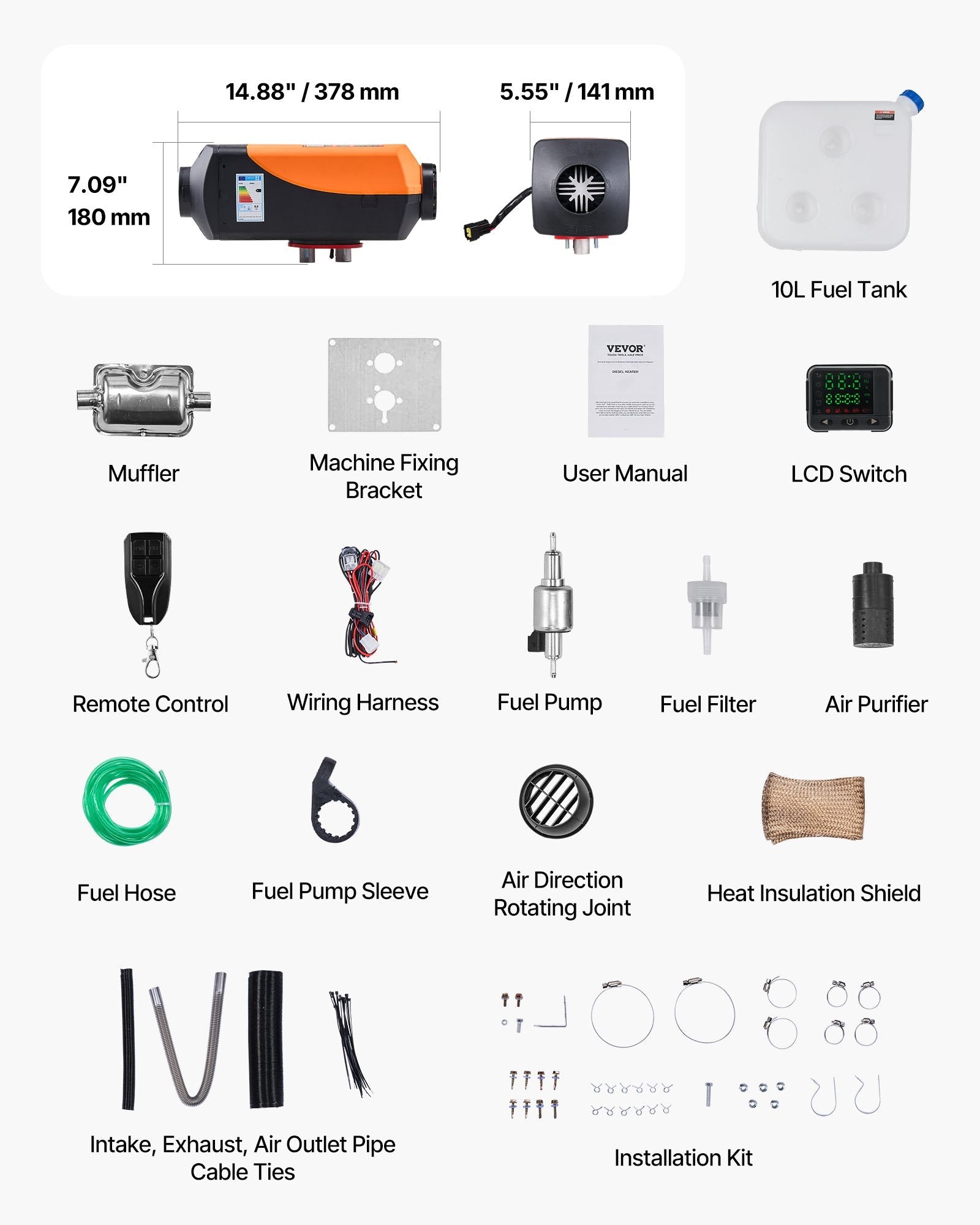 8KW Diesel Air Heater - 12V/24V Parking Heater with 10L Tank for RV, Truck & Boat - ELITE RV SUPPLY