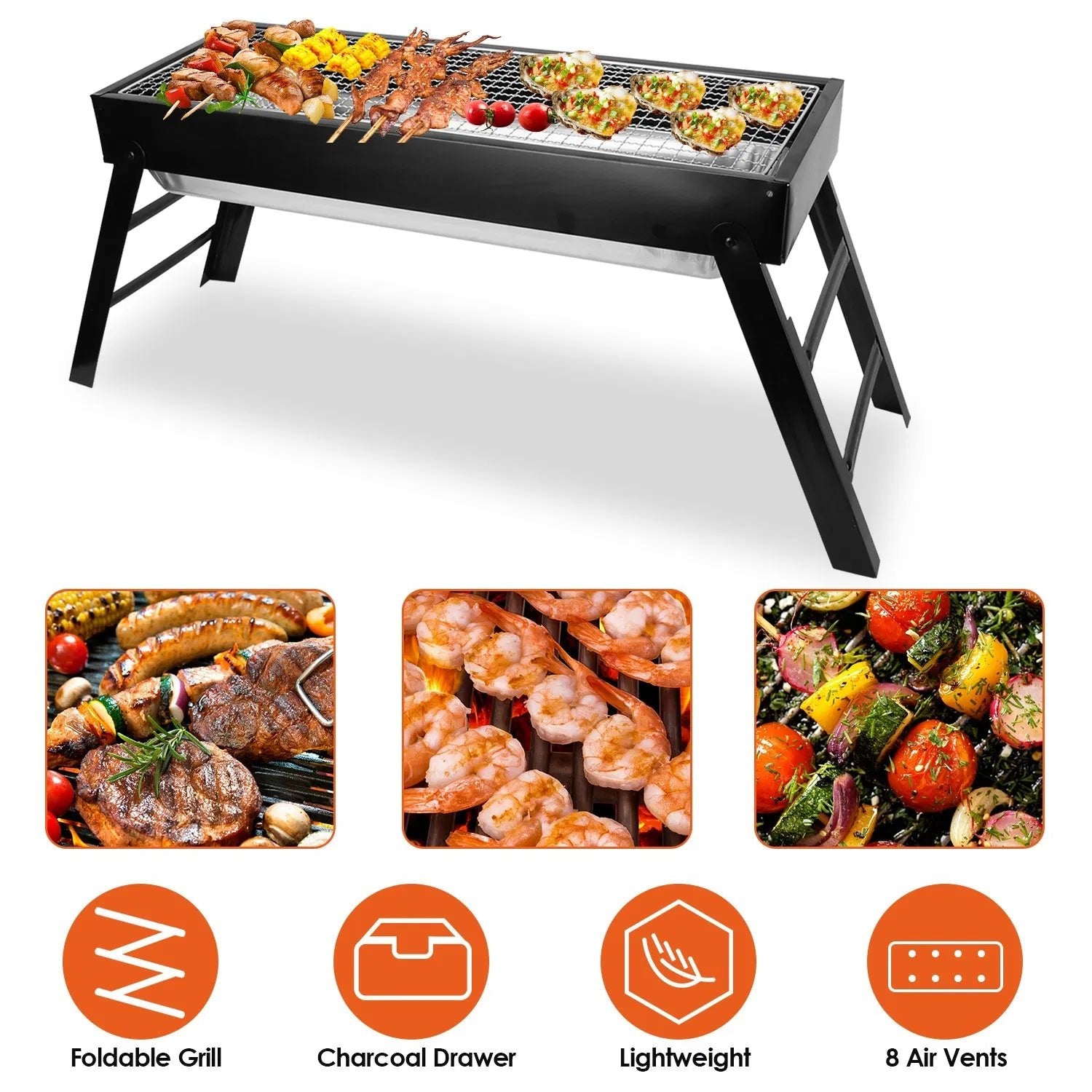 Foldable Charcoal BBQ Grill Stainless Steel Grill Net Easy Setup Portable Tabletop Barbecue Grill For Camping Picnic Outdoor Party - ELITE RV SUPPLY