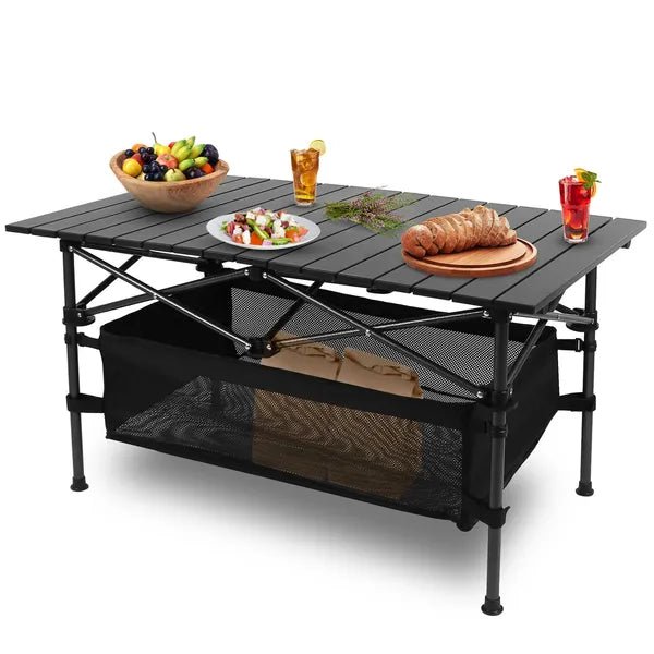Folding Camping Table Portable Lightweight Aluminum Roll - up Picnic BBQ Desk With Carrying Bag Heavy Duty Outdoor Beach Backyard Party Patio - ELITE RV SUPPLY